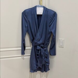 💙 Elegant Satin Wrap Dress | Long Sleeve | Blue 💙